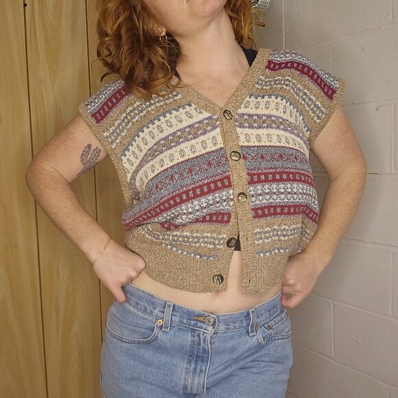Vintage Striped Knit Button Down Sweater Vest - Picture 1 of 12